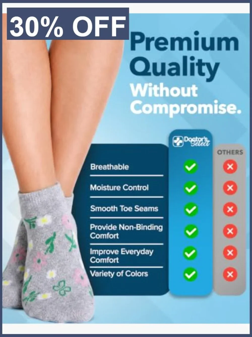 6 Pairs Bamboo Diabetic Socks for Men/Women, Moisture Wicking